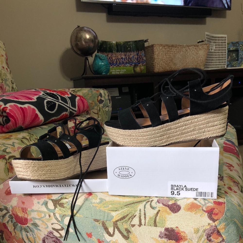 Steve Madden Brayla Black Suede Platform Sandals
